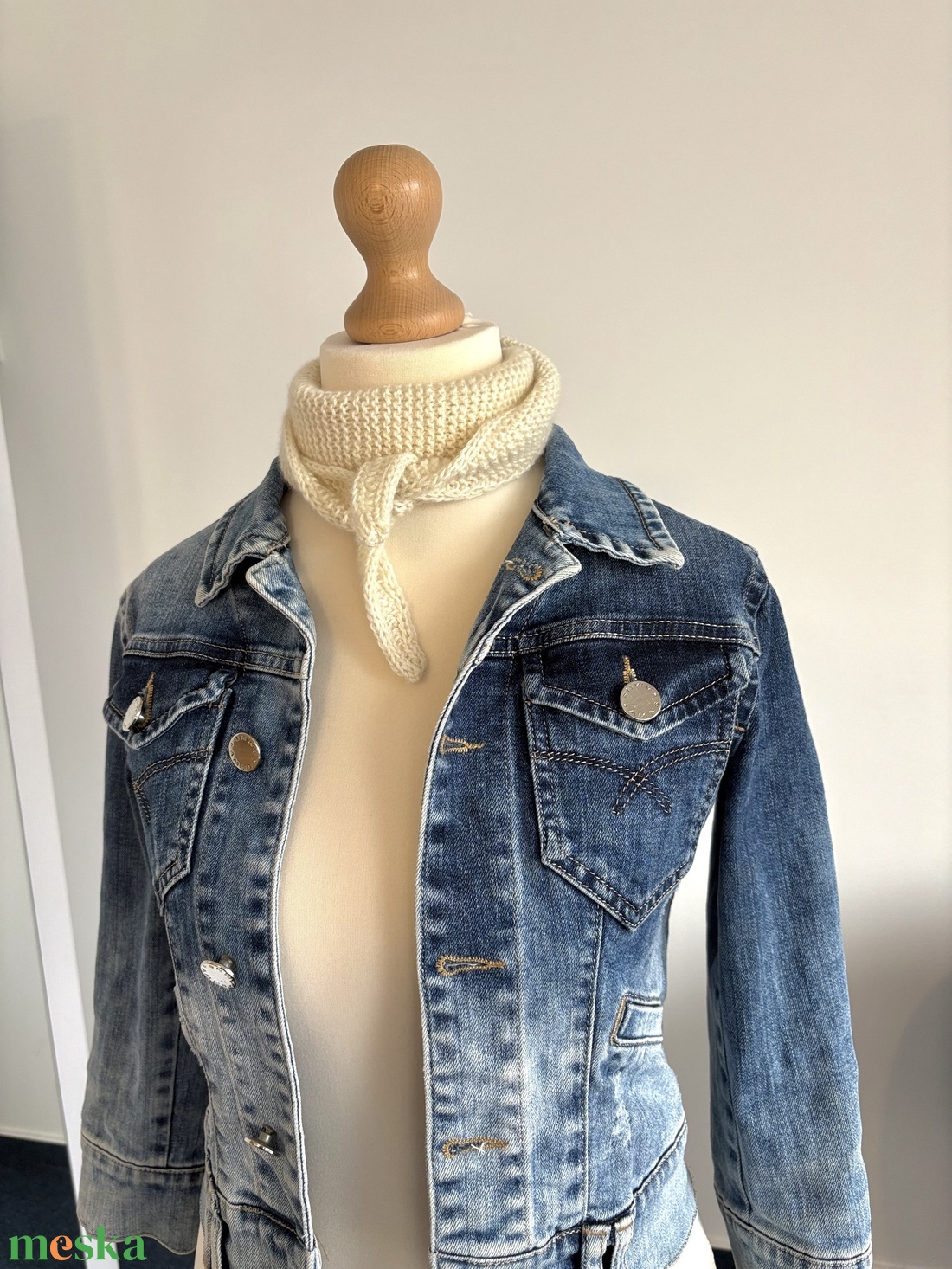 ,,Mini Sophie�� kötött sál natúr kasmír - ruha & divat - sál, sapka, kendő - sál - Meska.hu