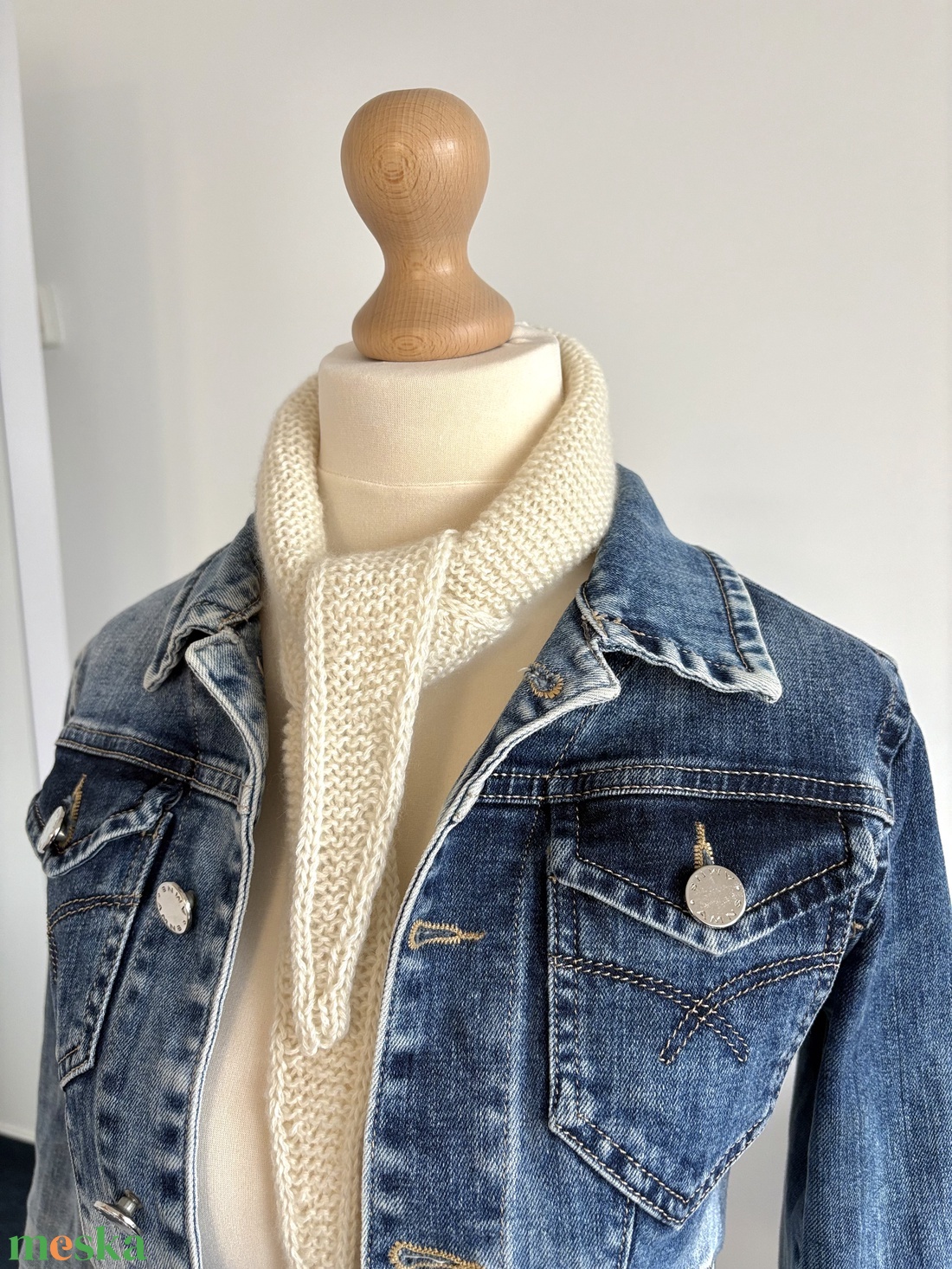 ,,Mini Sophie�� kötött sál natúr kasmír - ruha & divat - sál, sapka, kendő - sál - Meska.hu