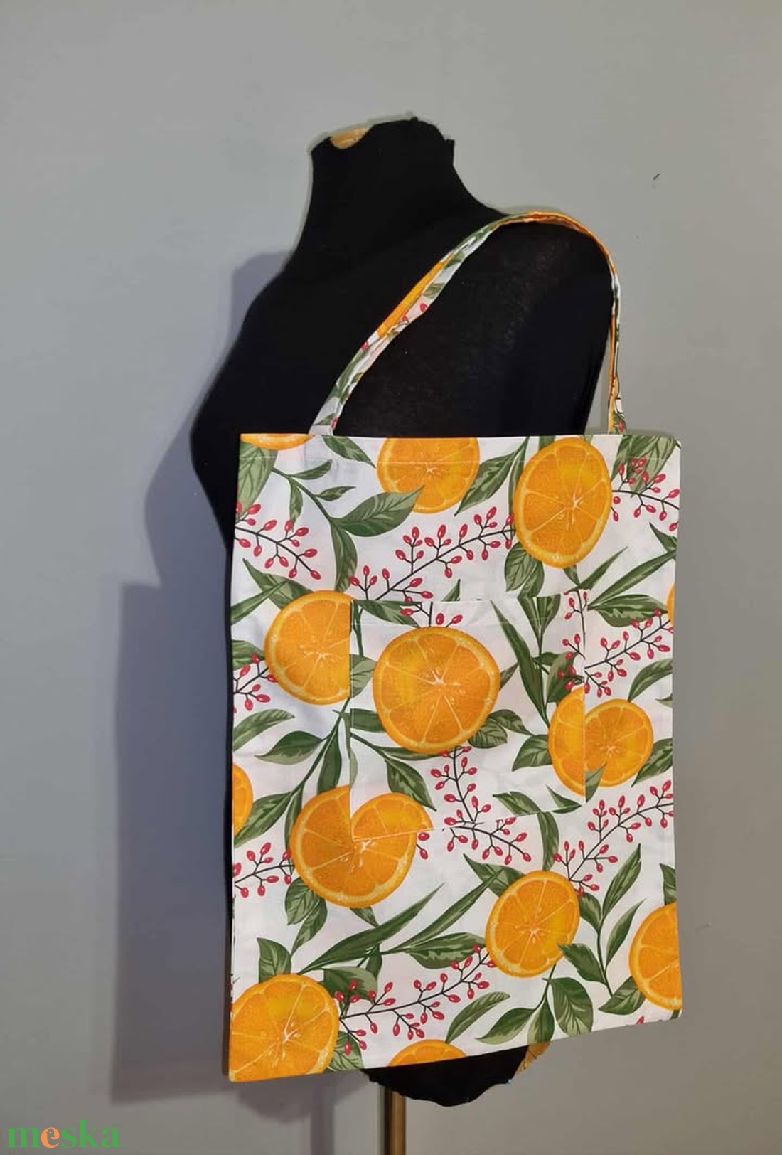 Textil szatyor- mangó mintás - táska & tok - bevásárlás & shopper táska - shopper, textiltáska, szatyor - Meska.hu