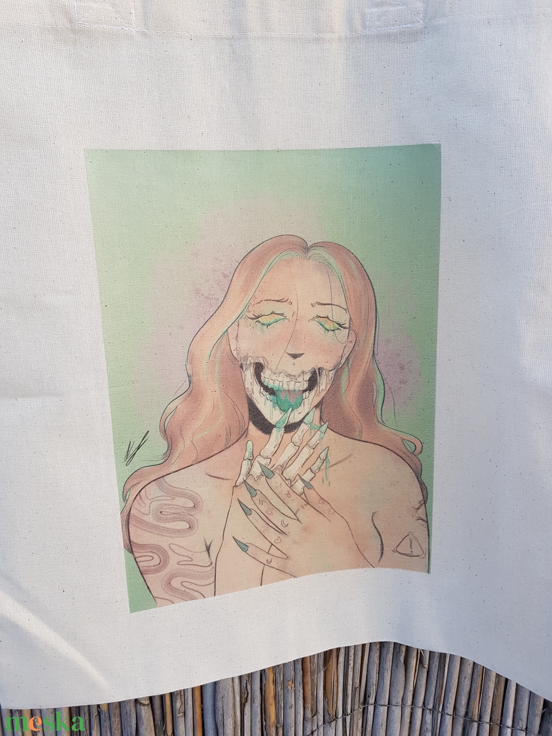 Csontváz lány táska/ skeleton girl totebag - táska & tok - bevásárlás & shopper táska - shopper, textiltáska, szatyor - Meska.hu