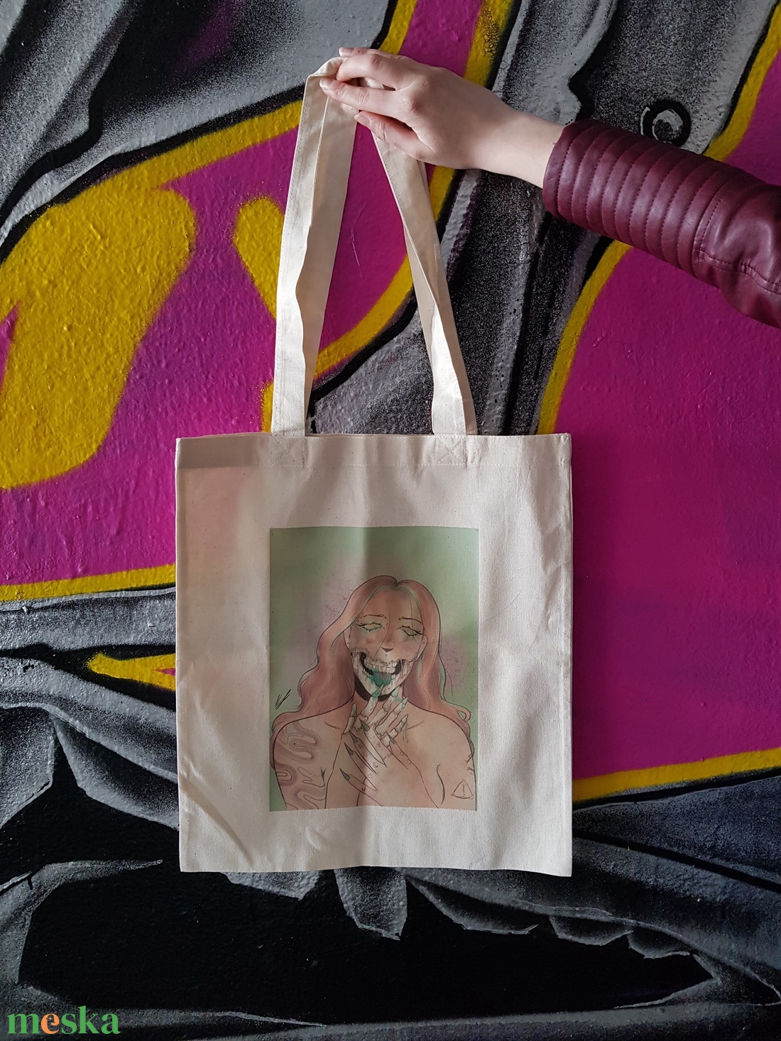 Csontváz lány táska/ skeleton girl totebag - táska & tok - bevásárlás & shopper táska - shopper, textiltáska, szatyor - Meska.hu