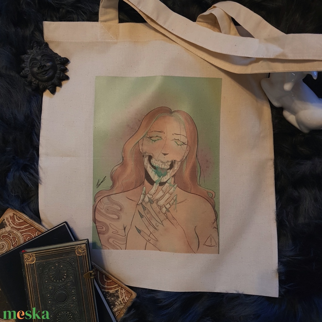 Csontváz lány táska/ skeleton girl totebag - táska & tok - bevásárlás & shopper táska - shopper, textiltáska, szatyor - Meska.hu
