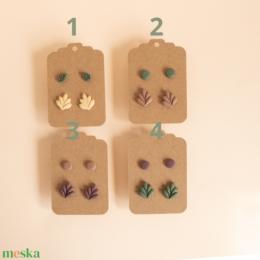 Pötty fülbevaló szett, Őszi leveles fülbevaló, Zöld bedugós fülbevaló, Polimer süthető gyurma, Pasztell színek, Falevél - ékszer - fülbevaló - pötty fülbevaló - Meska.hu