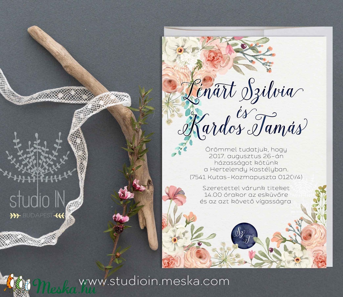 Virágos Esküvői Meghívó,Bohó, Meghívó,  Esküvő, RomantikusEsküvő,Virágos Meghívó - esküvő - meghívó & kártya - meghívó - Meska.hu