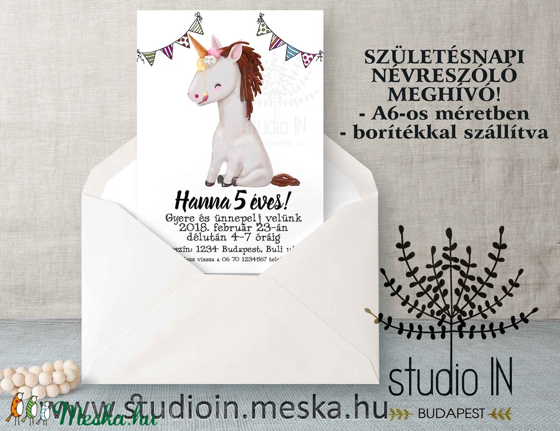 SZÜLETÉSNAPI Meghívó, pónis meghívó, gyermek meghívó, Születésnapi egyszarvú meghívó -  - Meska.hu