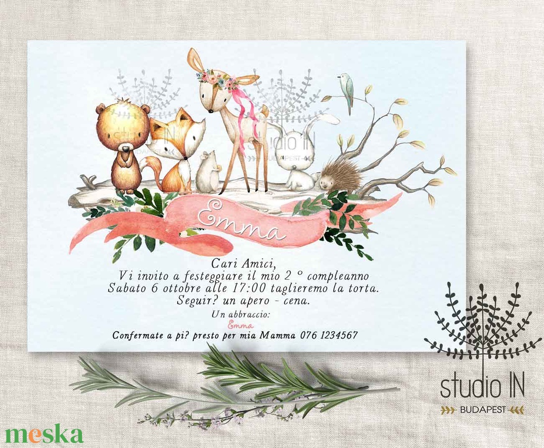 Erdei állatos gyermek születésnapi meghívó - otthon & életmód - papír, írószer - ajándékozás kellékei - meghívó - Meska.hu