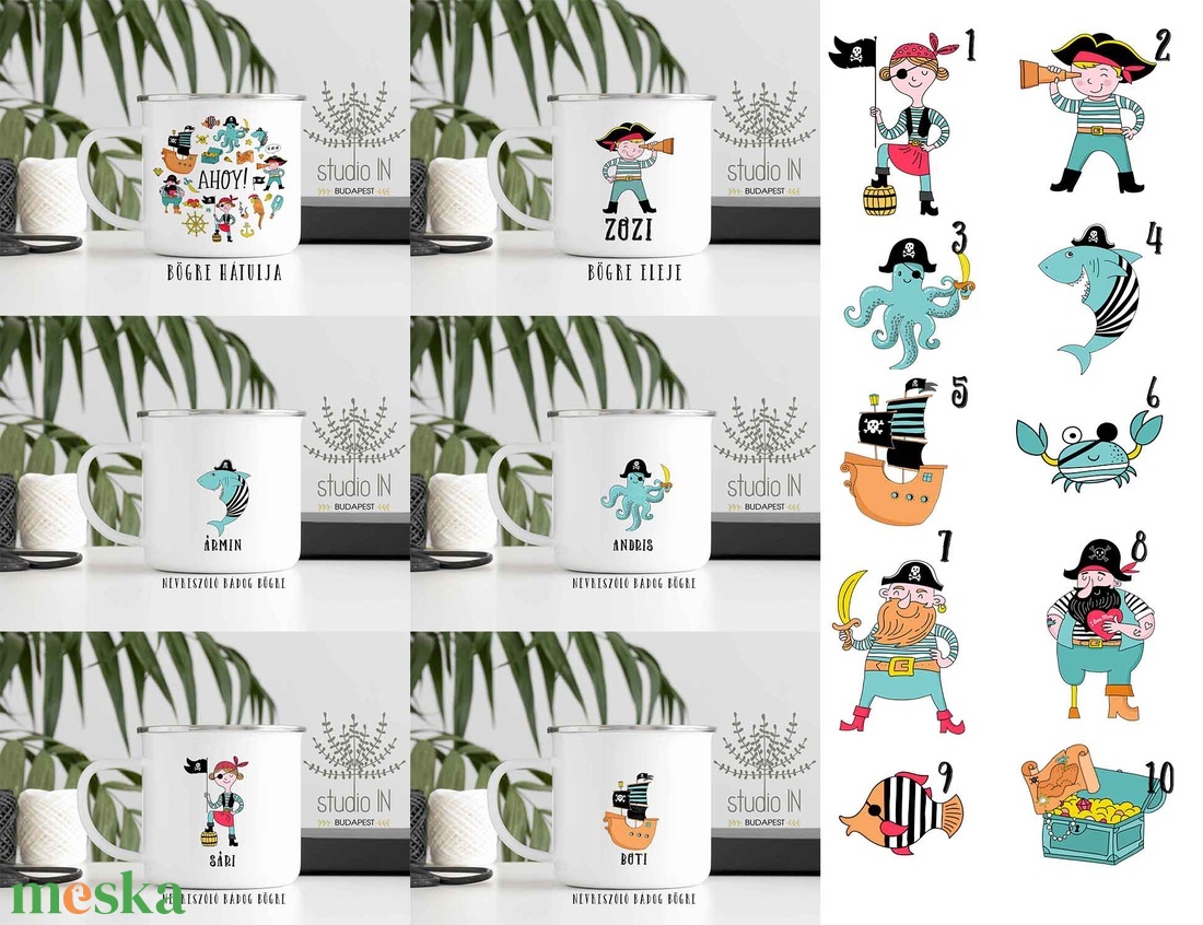 Kalózos névre szóló zománcozott bádog bögre gyerekeknek. - ékszer - gyűrű - fonódó gyűrű - Meska.hu