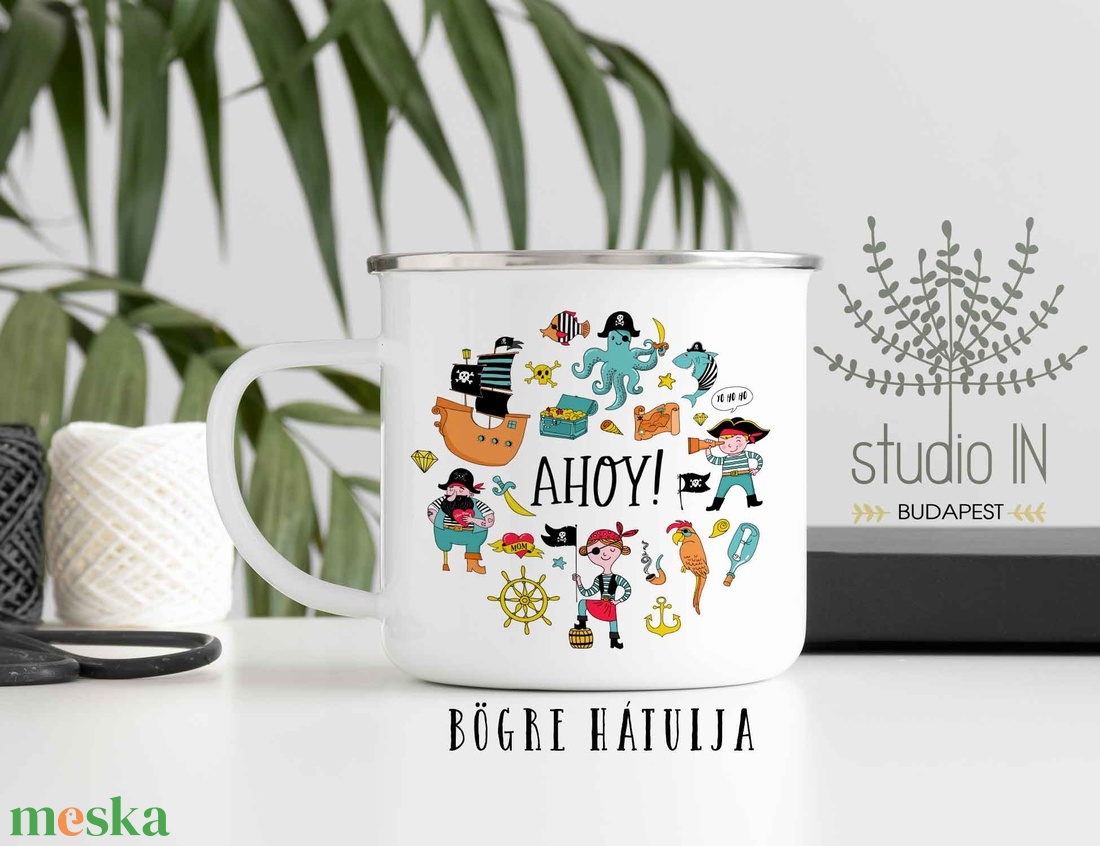 Kalózos névre szóló zománcozott bádog bögre gyerekeknek. - ékszer - gyűrű - fonódó gyűrű - Meska.hu