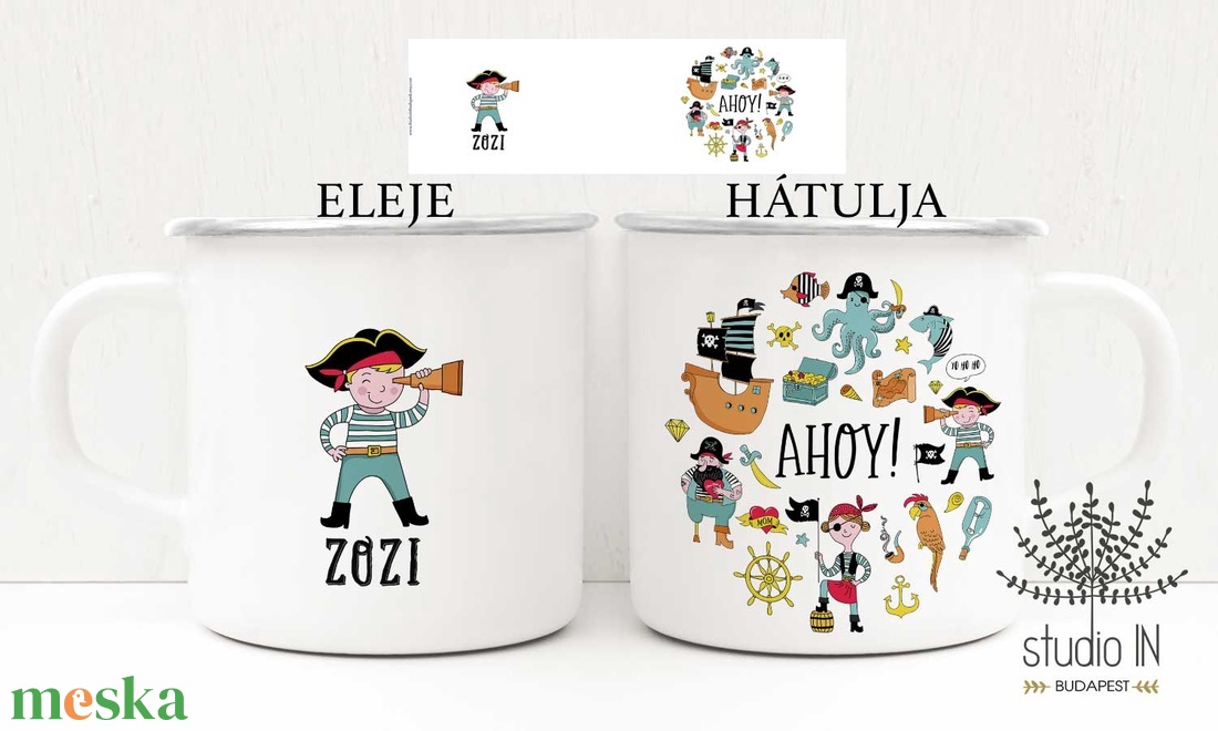 Kalózos névre szóló zománcozott bádog bögre gyerekeknek. - ékszer - gyűrű - fonódó gyűrű - Meska.hu