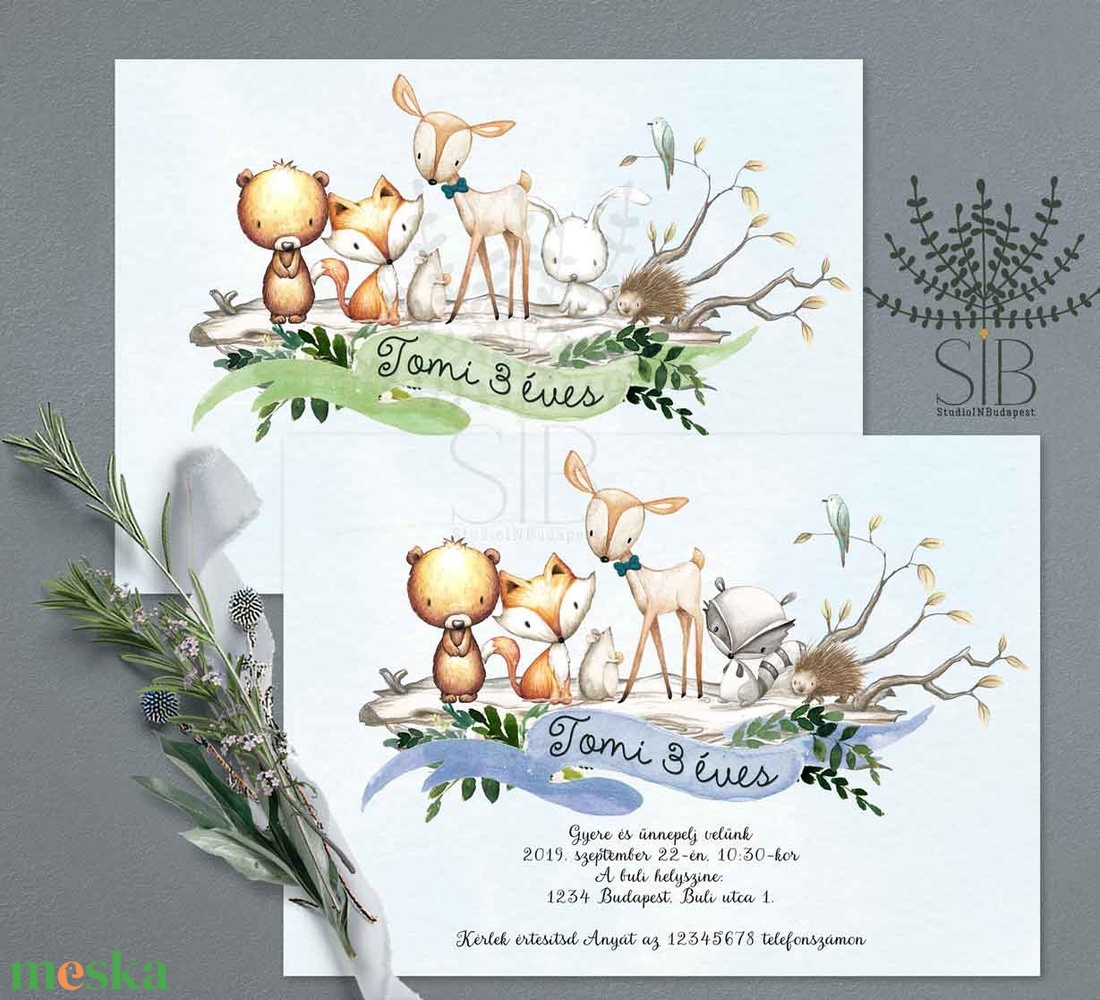 Erdei állatos gyermek születésnapi meghívó - otthon & életmód - papír, írószer - ajándékozás kellékei - meghívó - Meska.hu