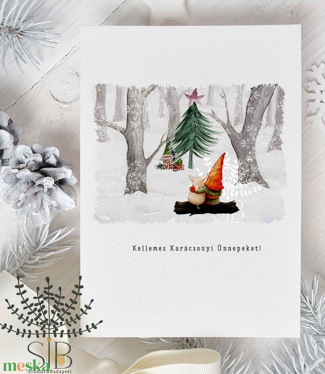 Téli manó karácsonyi képeslap, ünnepi üdvözlőkártya - karácsony - karácsonyi ajándékozás - karácsonyi képeslap, üdvözlőlap, ajándékkísérő - Meska.hu