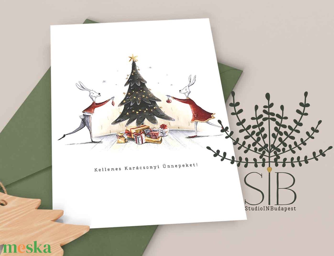 karácsonyi képeslap, nyuszis karácsony, téli karácsonyi üdvözlő lap - karácsony - karácsonyi ajándékozás - karácsonyi képeslap, üdvözlőlap, ajándékkísérő - Meska.hu