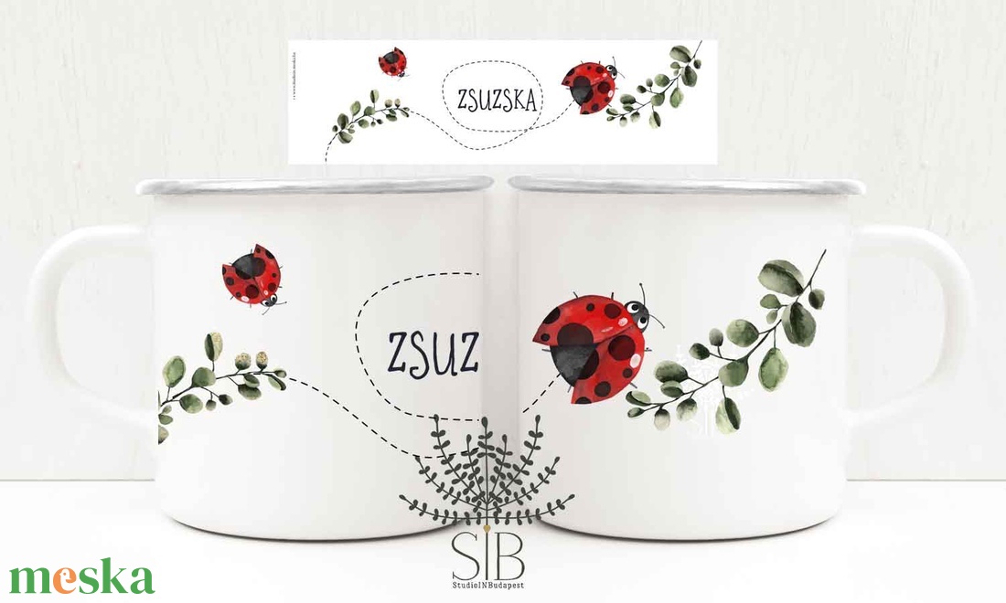 Katica grafikás zománcozott fém bögre, névre szóló - otthon & életmód - konyhafelszerelés, tálalás - tálalás - bögre & csésze - Meska.hu
