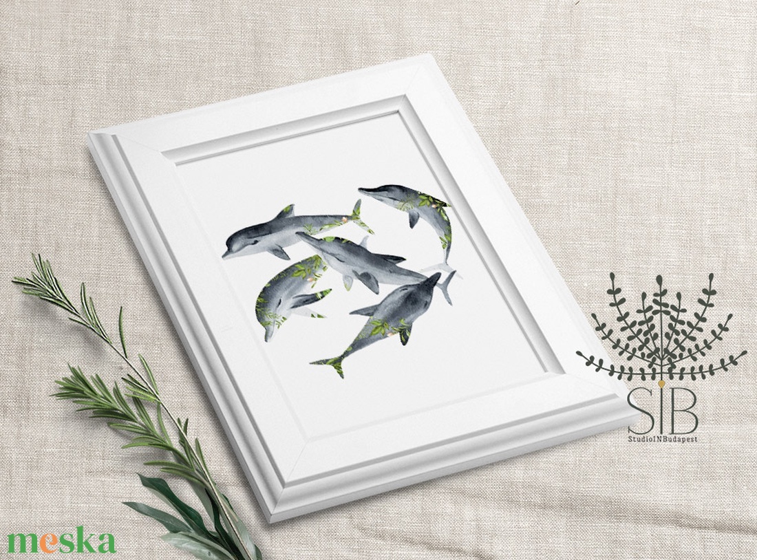Delfines Falikép, halas dekoráció, tengeri falikép, delfin, óceán - otthon & életmód - dekoráció - kép & falikép - kép & falikép - Meska.hu