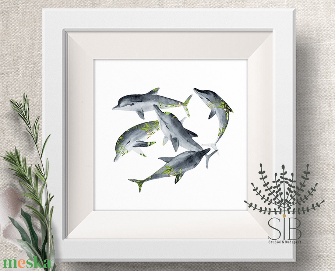 Delfines Falikép, halas dekoráció, tengeri falikép, delfin, óceán - otthon & életmód - dekoráció - kép & falikép - kép & falikép - Meska.hu