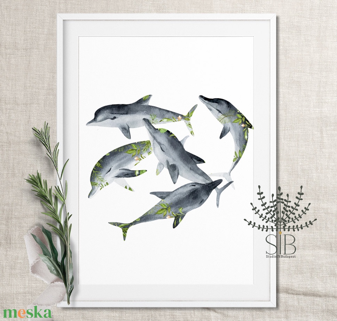 Delfines Falikép, halas dekoráció, tengeri falikép, delfin, óceán - otthon & életmód - dekoráció - kép & falikép - kép & falikép - Meska.hu
