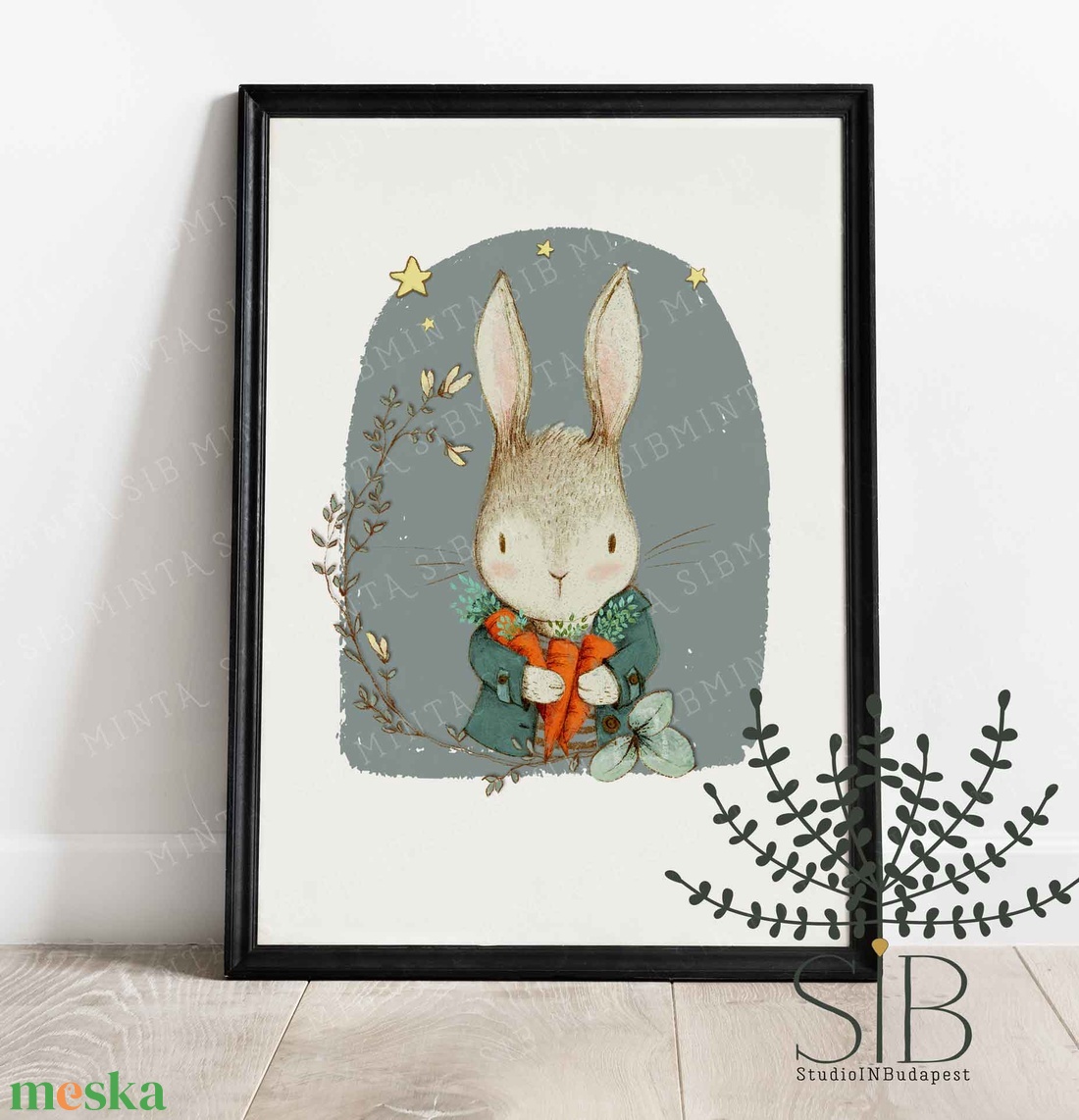 Nyuszi erdei állatos gyermekszoba falikép dekoráció, A4-es print - otthon & életmód - babaszoba, gyerekszoba - babaszoba, gyerekszoba - Meska.hu