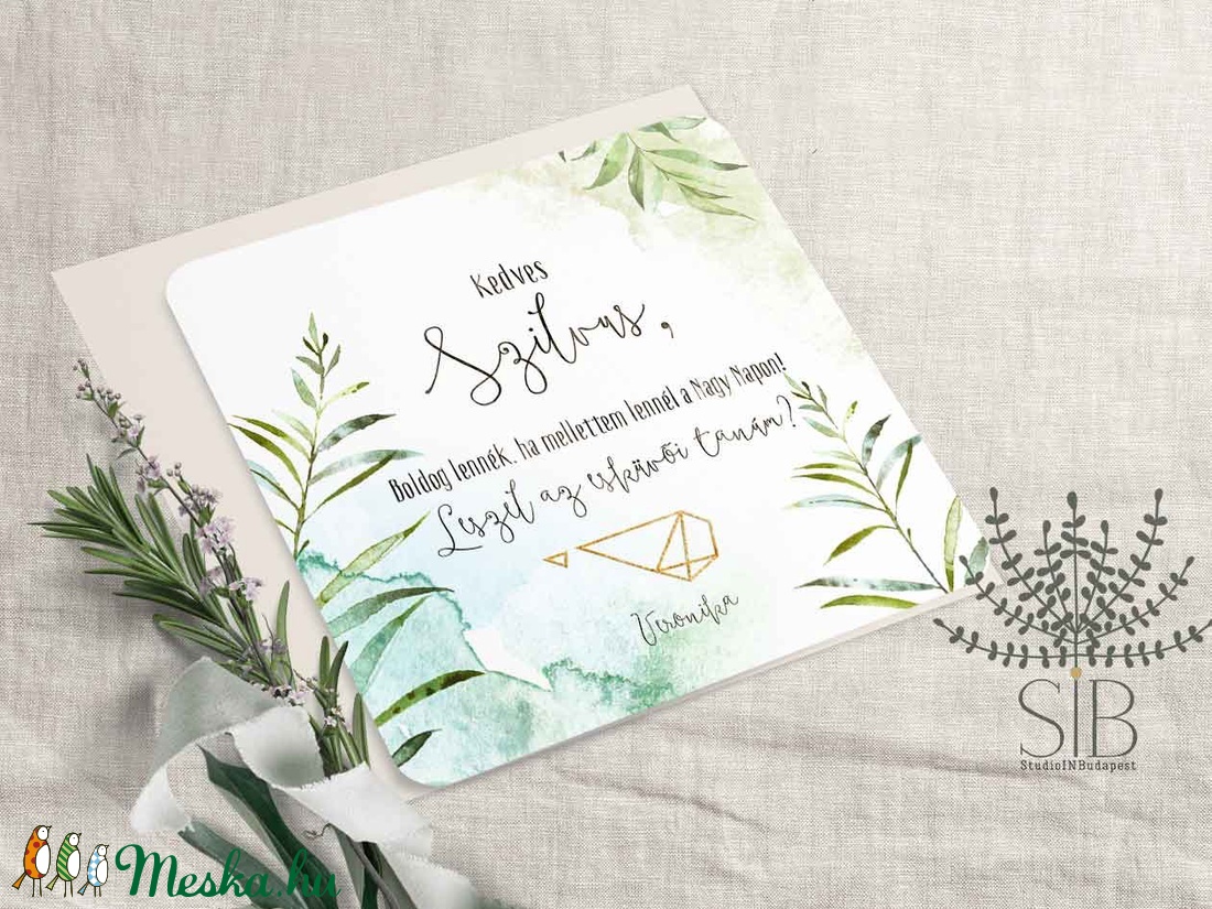 Esküvői tanú felkérő lap, zöld leveles esküvő, greenery, Leszel a tanúm? -  - Meska.hu