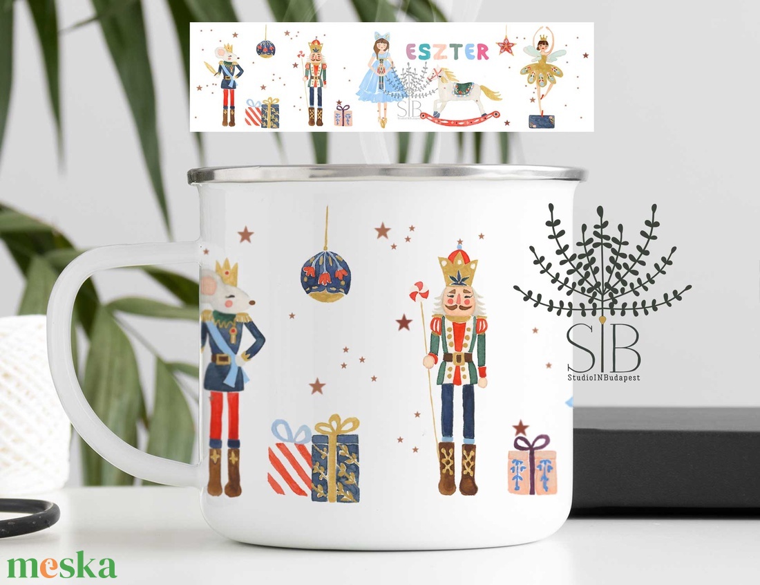 Karácsonyi diótörős bádogbögre, névreszóló karácsonyi bögre, balettos bögre, zománcozott bögre, diótörő - otthon & életmód - konyhafelszerelés, tálalás - Meska.hu