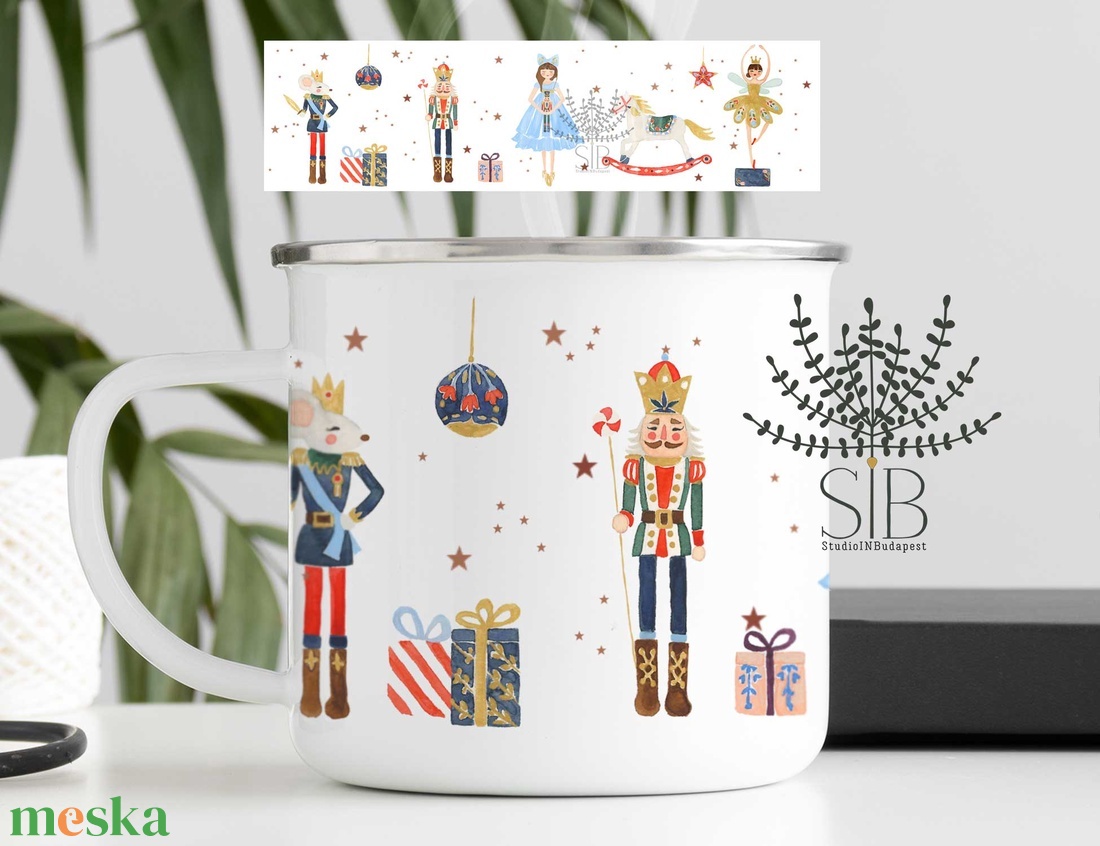 Karácsonyi diótörős bádogbögre, névreszóló karácsonyi bögre, balettos bögre, zománcozott bögre, diótörő - otthon & életmód - konyhafelszerelés, tálalás - Meska.hu