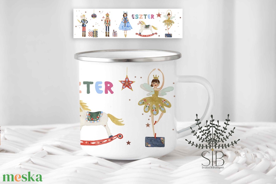 Karácsonyi diótörős bádogbögre, névreszóló karácsonyi bögre, balettos bögre, zománcozott bögre, diótörő - otthon & életmód - konyhafelszerelés, tálalás - Meska.hu