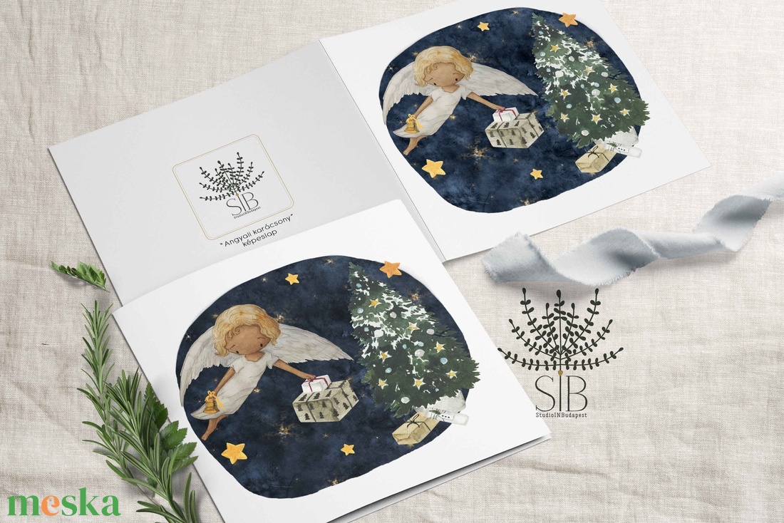 Karácsonyi képeslap, angyalkás képeslap, karácsonyi üdvözlő lap, kedves téli angyal képeslap - karácsony - karácsonyi ajándékozás - karácsonyi képeslap, üdvözlőlap, ajándékkísérő - Meska.hu