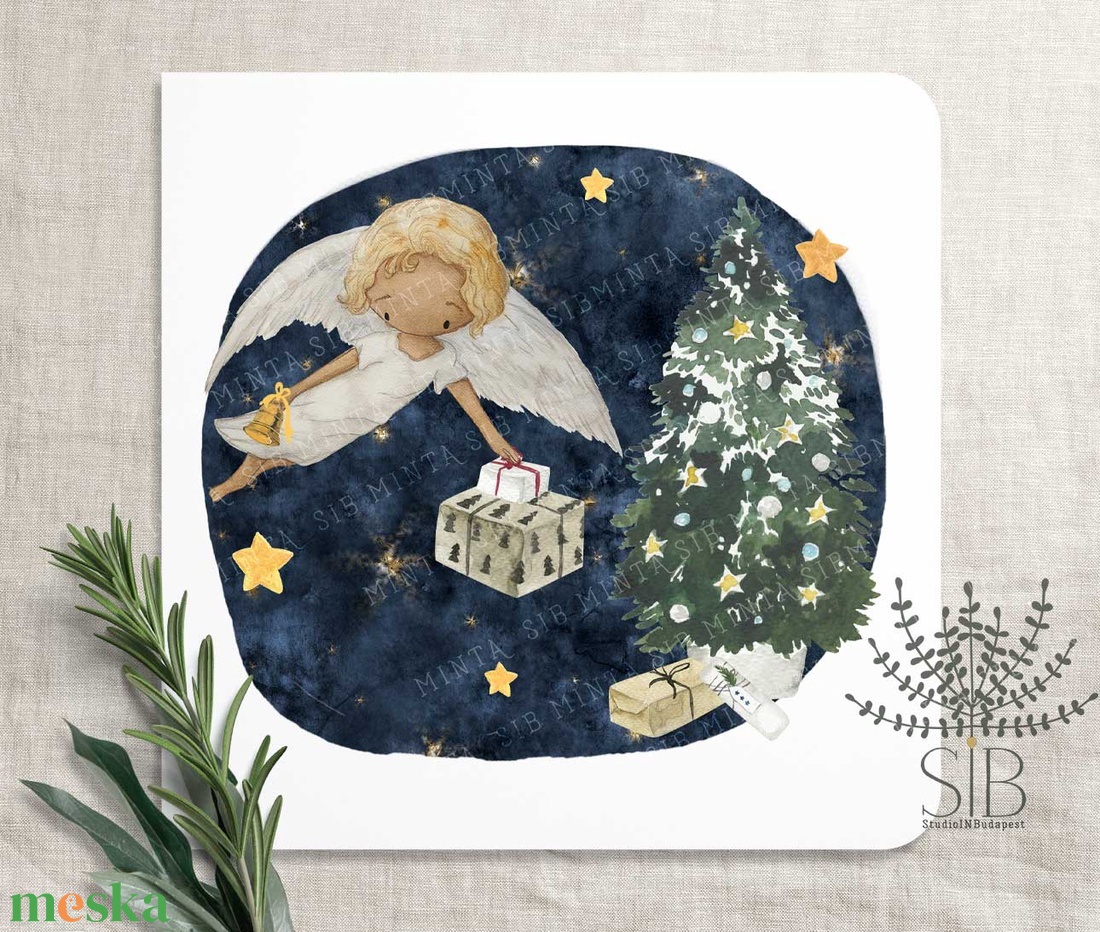 Karácsonyi képeslap, angyalkás képeslap, karácsonyi üdvözlő lap, kedves téli angyal képeslap - karácsony - karácsonyi ajándékozás - karácsonyi képeslap, üdvözlőlap, ajándékkísérő - Meska.hu
