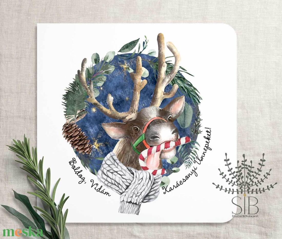 Karácsonyi képeslap, szarvas képeslap, karácsonyi üdvözlő lap, kedves téli szarvas képeslap - karácsony - karácsonyi ajándékozás - karácsonyi képeslap, üdvözlőlap, ajándékkísérő - Meska.hu