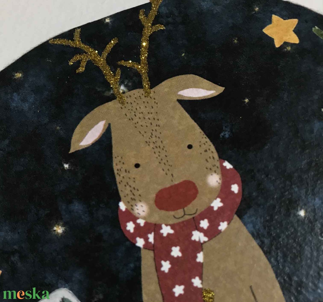 Rudolf karácsonyi képeslap, karácsonyi üdvözlő lap, Rudolf karácsonyi lap, csillogó képeslap, szarvas képeslap - karácsony - karácsonyi ajándékozás - karácsonyi képeslap, üdvözlőlap, ajándékkísérő - Meska.hu