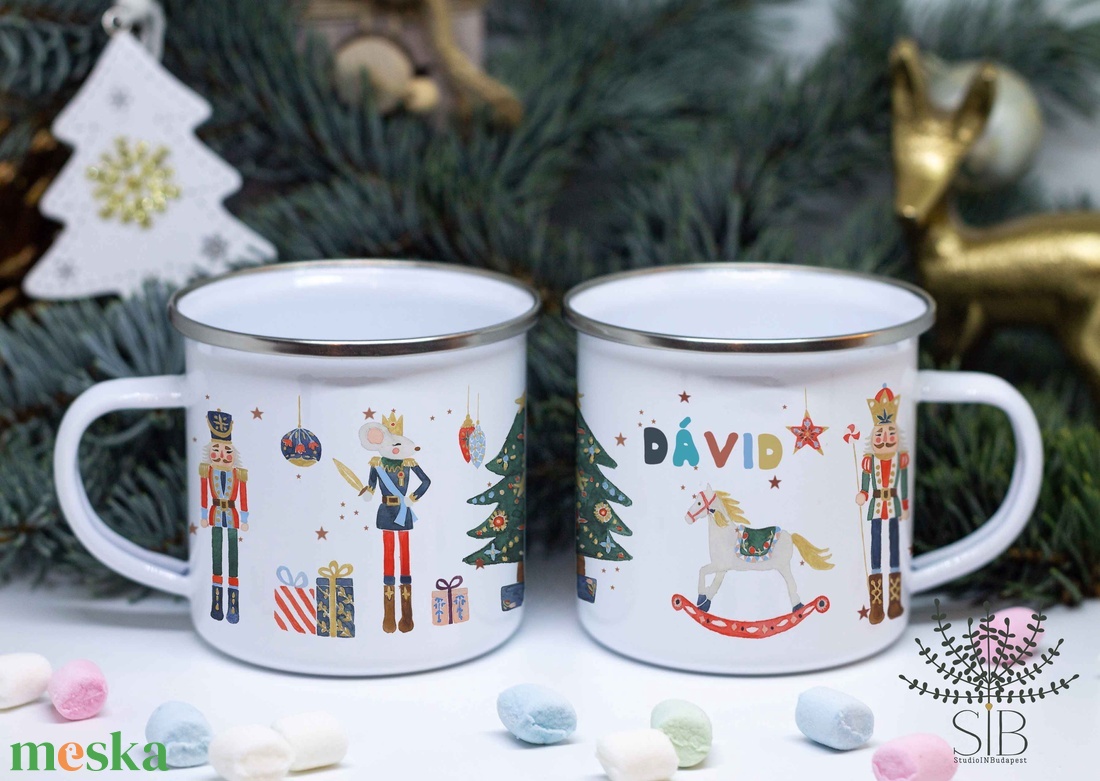 Karácsonyi diótörős bádogbögre, névreszóló karácsonyi bögre, balettos bögre, zománcozott bögre, diótörő - otthon & életmód - konyhafelszerelés, tálalás - Meska.hu