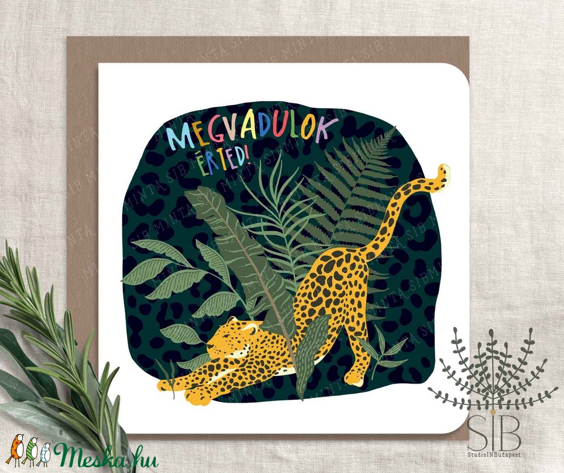 Megvadulok érted párduc grafikás képeslap - otthon & életmód - papír, írószer - Meska.hu