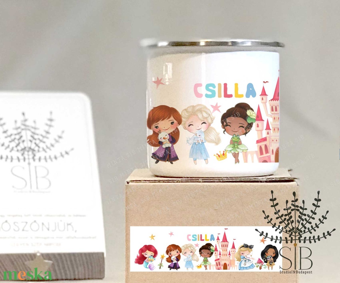 Hercegnő mintás zománcozott fém bögre, névre szóló - otthon & életmód - konyhafelszerelés, tálalás - tálalás - bögre & csésze - Meska.hu