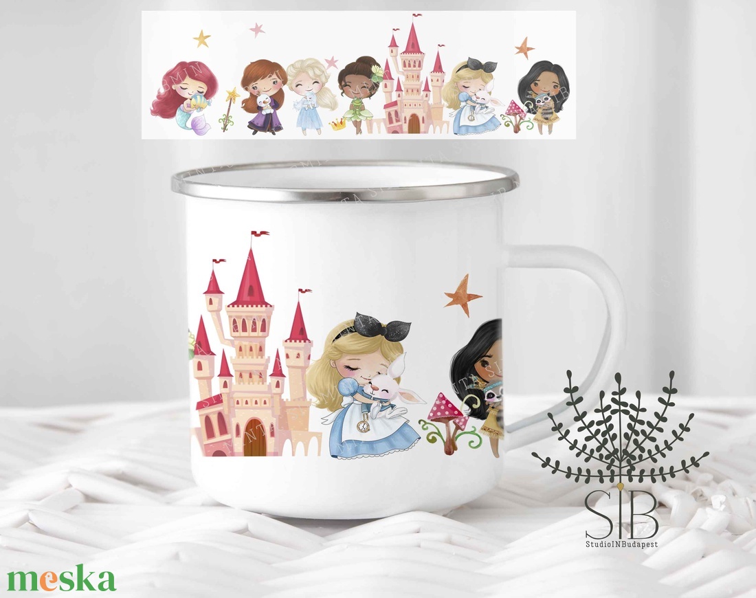 Hercegnő mintás zománcozott fém bögre, névre szóló - otthon & életmód - konyhafelszerelés, tálalás - tálalás - bögre & csésze - Meska.hu