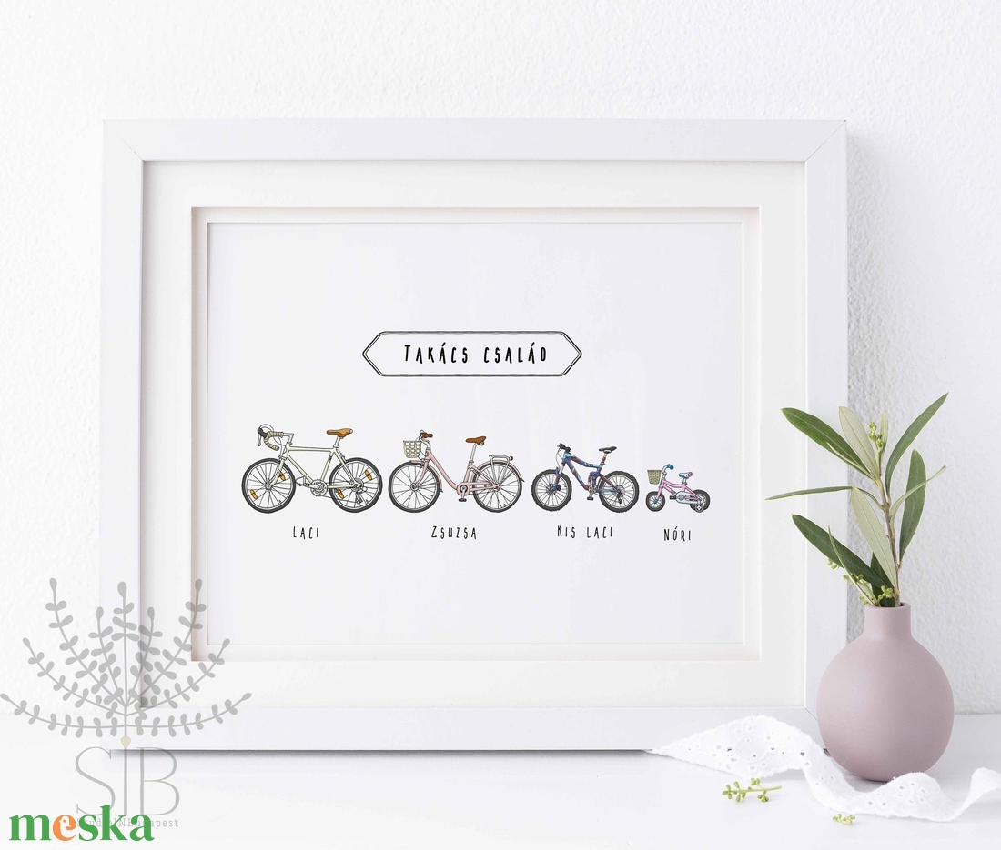Családi falikép, kerékpáros kép, névre szóló biciklis kép, családi kerékpáros kép - otthon & életmód - dekoráció - kép & falikép - Meska.hu