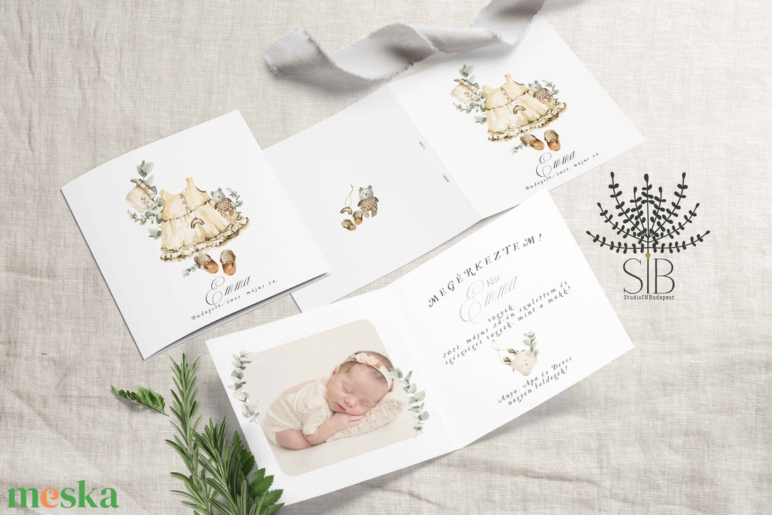 Babaköszöntő lap kislányoknak, Megérkeztem fotó kártya, Bababejelentő kártya, babafotós boho megérkeztem értesítő  - otthon & életmód - papír, írószer - Meska.hu