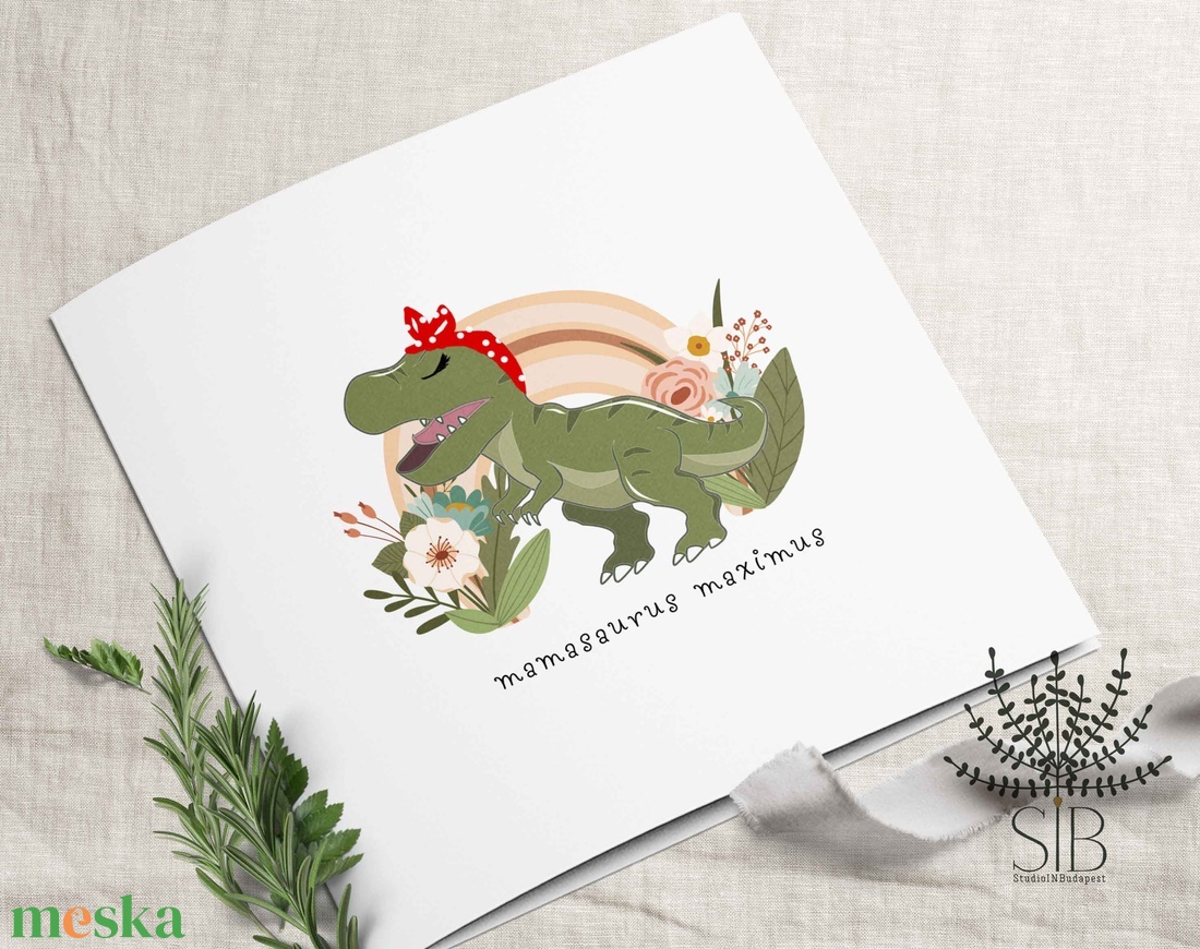 Anyák napi képeslap, Anya képeslap, Dinosaurus képeslap, mamasaurus, dinós anyák napi képeslap, - otthon & életmód - papír, írószer - ajándékozás kellékei - képeslap, üdvözlőlap - Meska.hu
