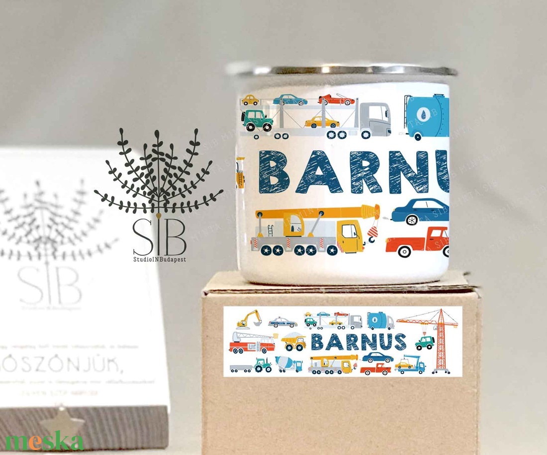 Névre szóló munkagép grafikás zománcozott fém bögre - otthon & életmód - konyhafelszerelés, tálalás - tálalás - bögre & csésze - Meska.hu