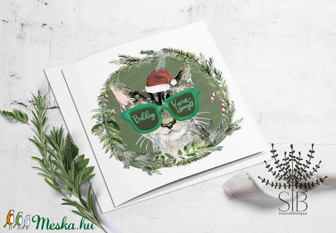 Karácsonyi menő macska képeslap - otthon & lakás - karácsony - karácsonyi ajándékozás - karácsonyi képeslap, üdvözlőlap, ajándékkísérő - Meska.hu