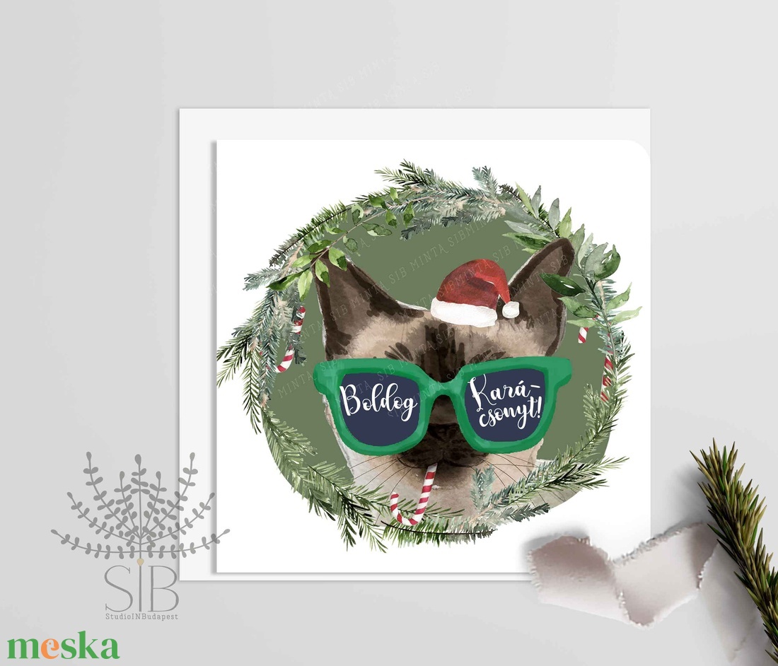 Karácsonyi menő macska képeslap - SZIÁMI MACS - otthon & életmód - papír, írószer - Meska.hu