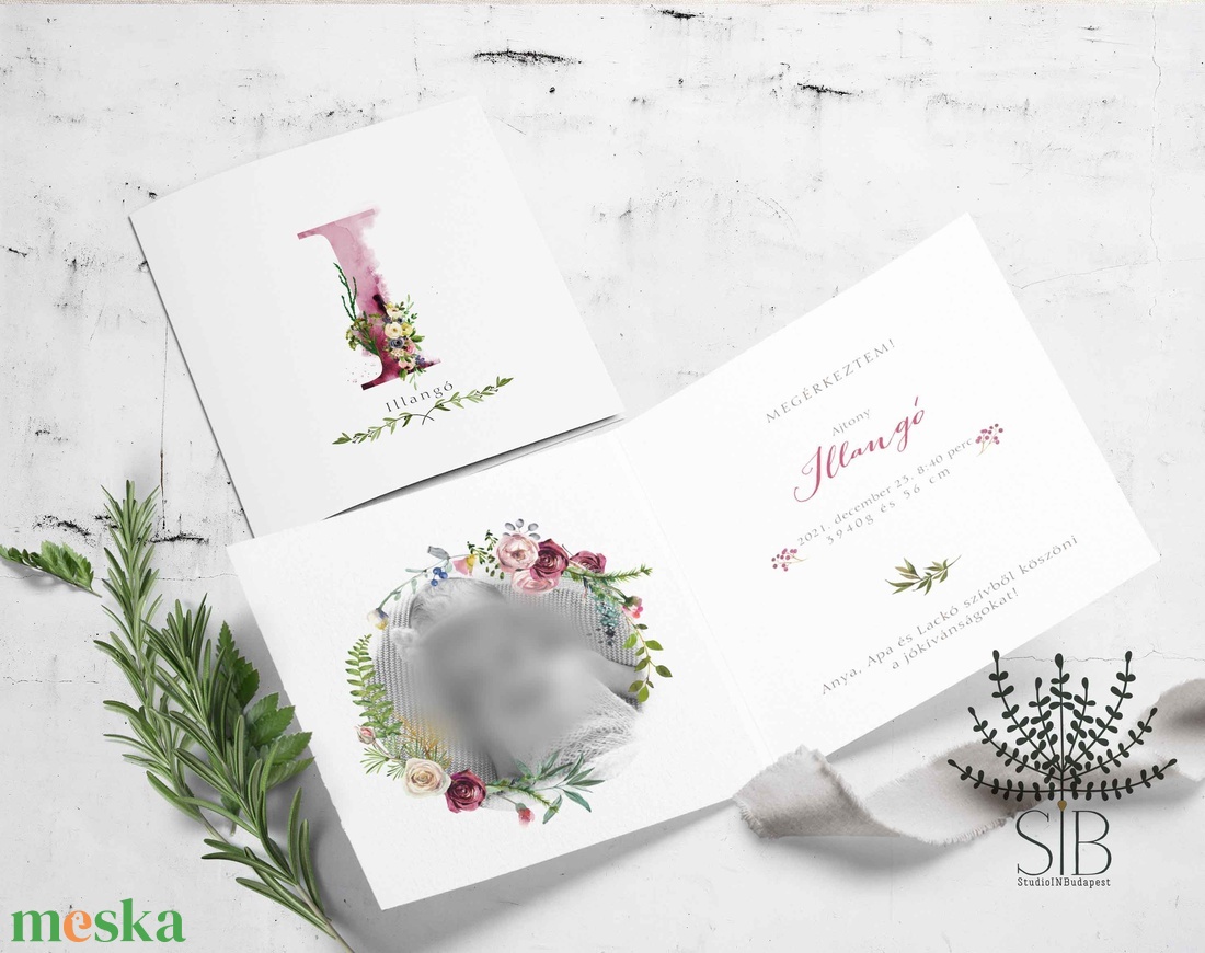 Monogramos Megérkeztem babaszületési értesítő - otthon & életmód - papír, írószer - Meska.hu