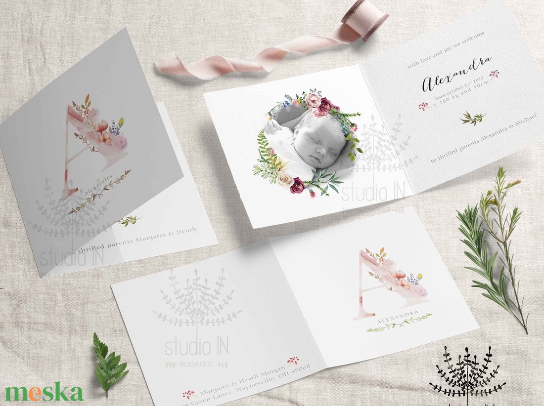 Monogramos Megérkeztem babaszületési értesítő - otthon & életmód - papír, írószer - Meska.hu