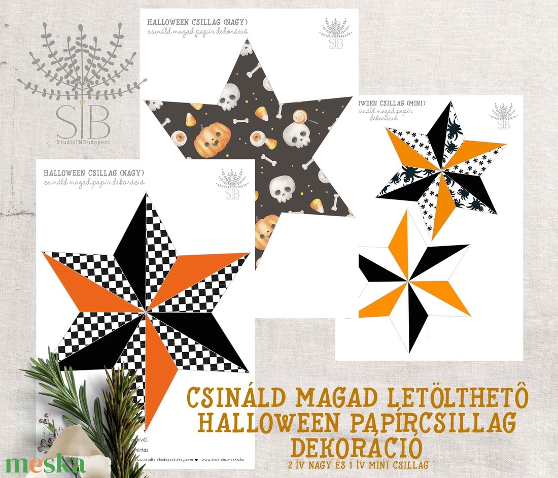 Halloween mintás csináld magad letölthető papírcsillag dekoráció DIY - otthon & életmód - dekoráció - halloween - halloweeni dekoráció - Meska.hu
