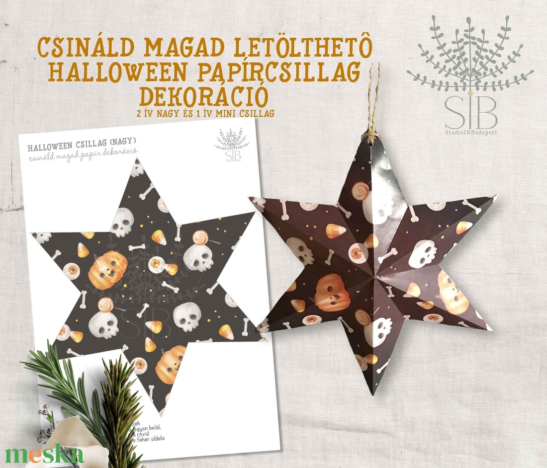 Halloween mintás csináld magad letölthető papírcsillag dekoráció DIY - otthon & életmód - dekoráció - halloween - halloweeni dekoráció - Meska.hu