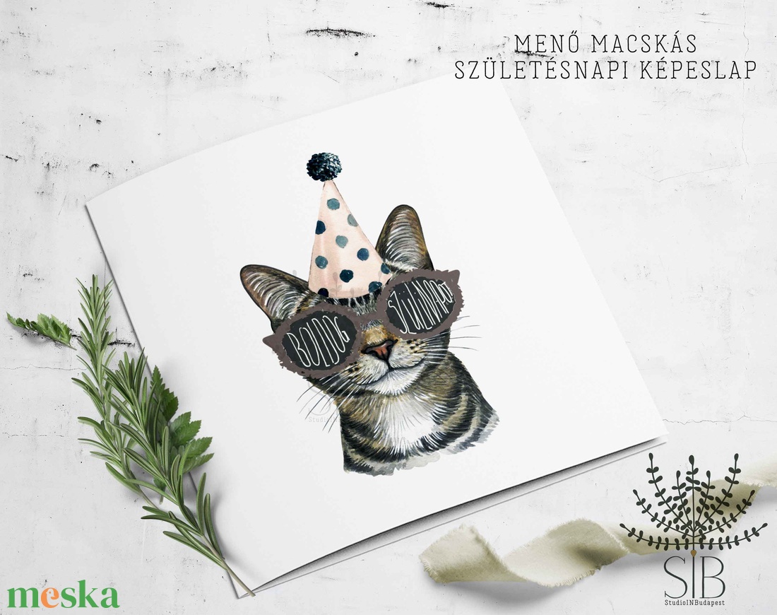 Születésnapi menő macskás képeslap - otthon & életmód - papír, írószer - Meska.hu