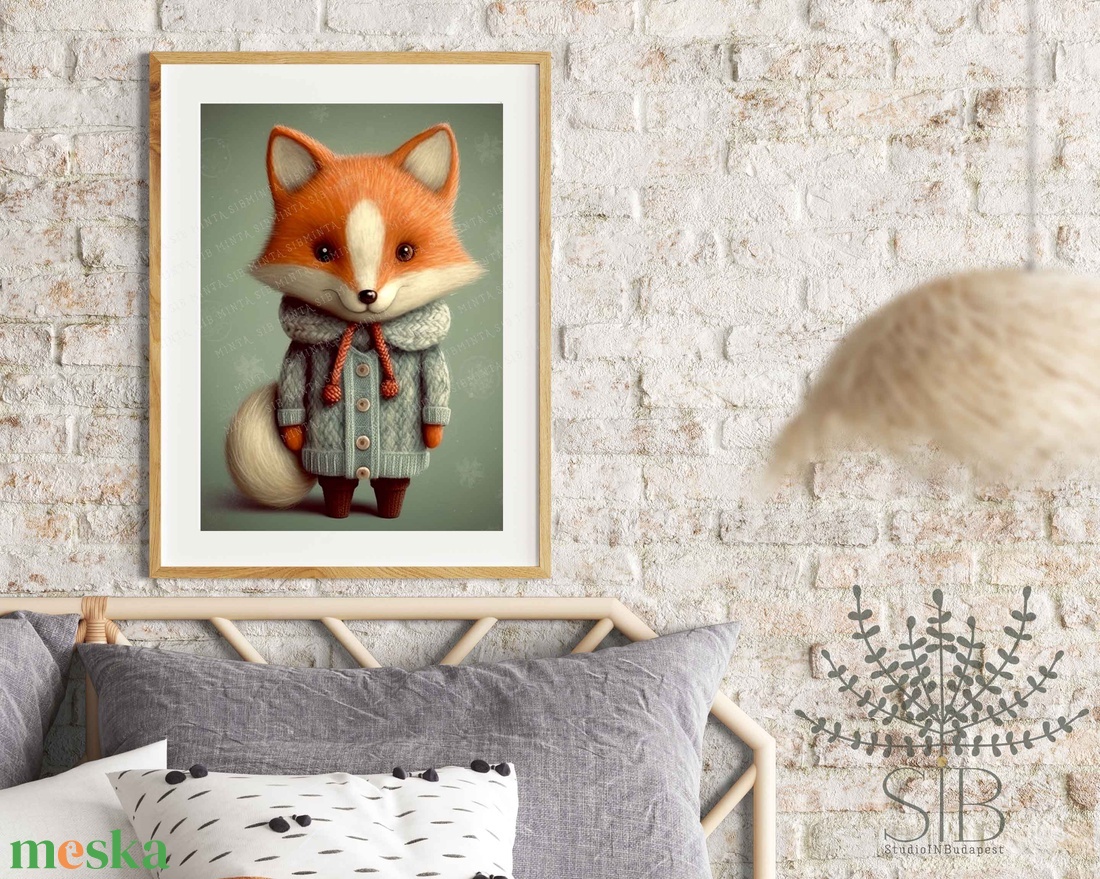 Róka pulcsiban, erdei állatos illusztráció gyermekszobai poszter kép - otthon & életmód - babaszoba, gyerekszoba - babaszoba, gyerekszoba - Meska.hu