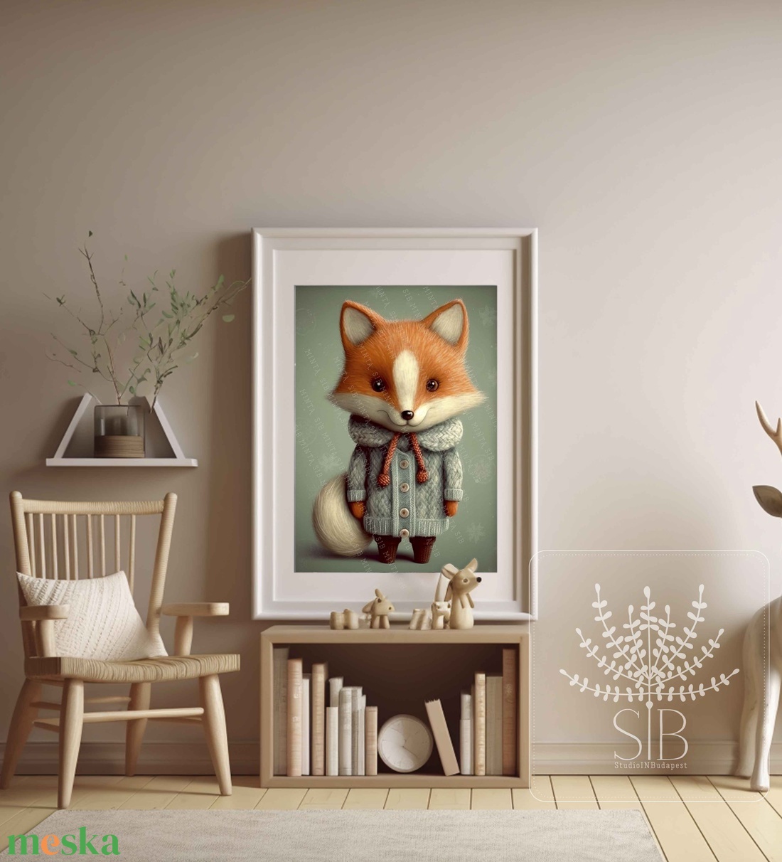 Róka pulcsiban, erdei állatos illusztráció gyermekszobai poszter kép - otthon & életmód - babaszoba, gyerekszoba - babaszoba, gyerekszoba - Meska.hu