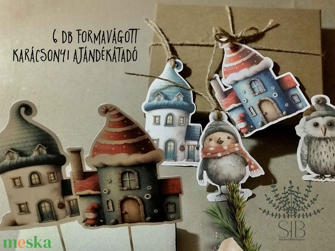 Karácsonyi formavágott ünnepi házikós ajándékátadó, ünnepi dekoráció - karácsony - karácsonyi ajándékozás - karácsonyi képeslap, üdvözlőlap, ajándékkísérő - Meska.hu