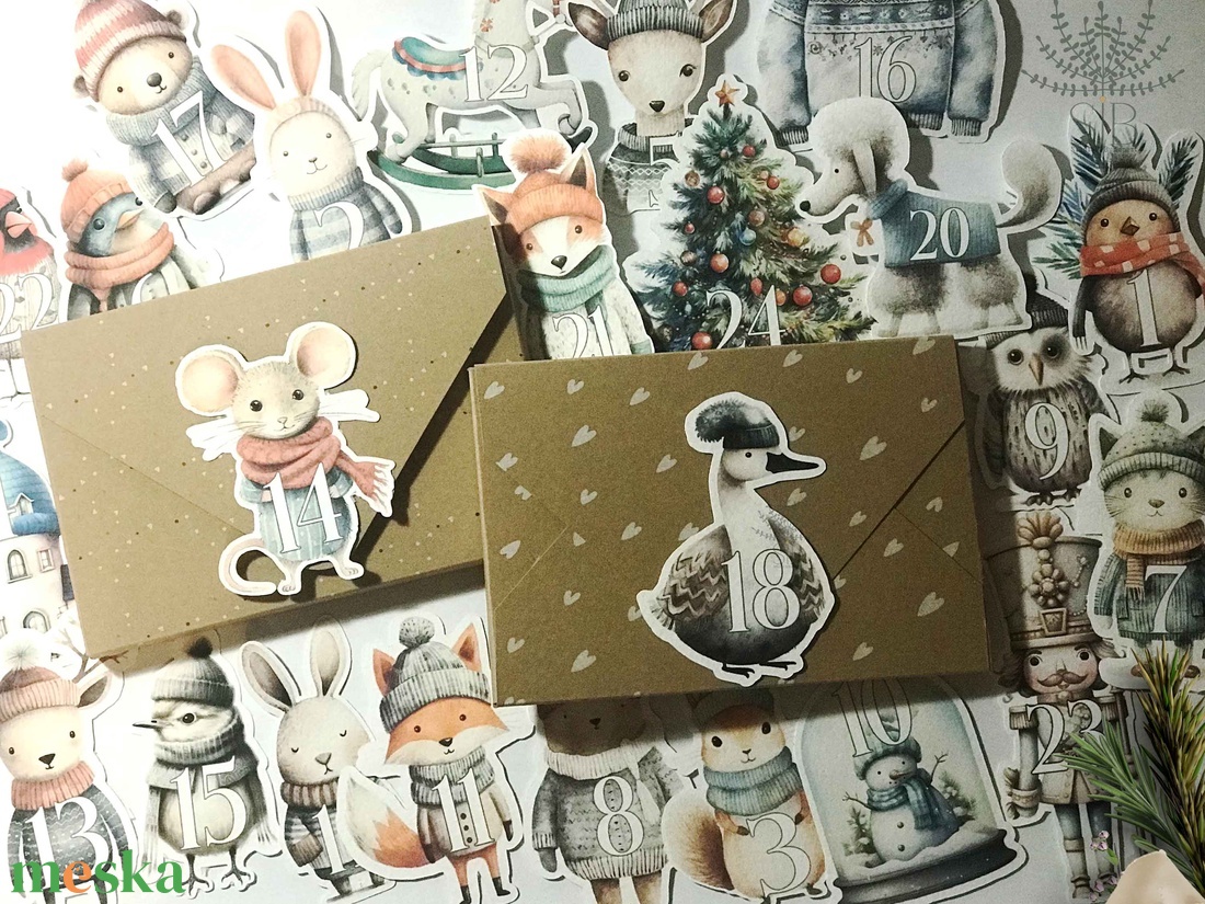 Adventi kalendárium figurák, 24 db formavágott figura - karácsony - adventi díszek - adventi naptár - Meska.hu