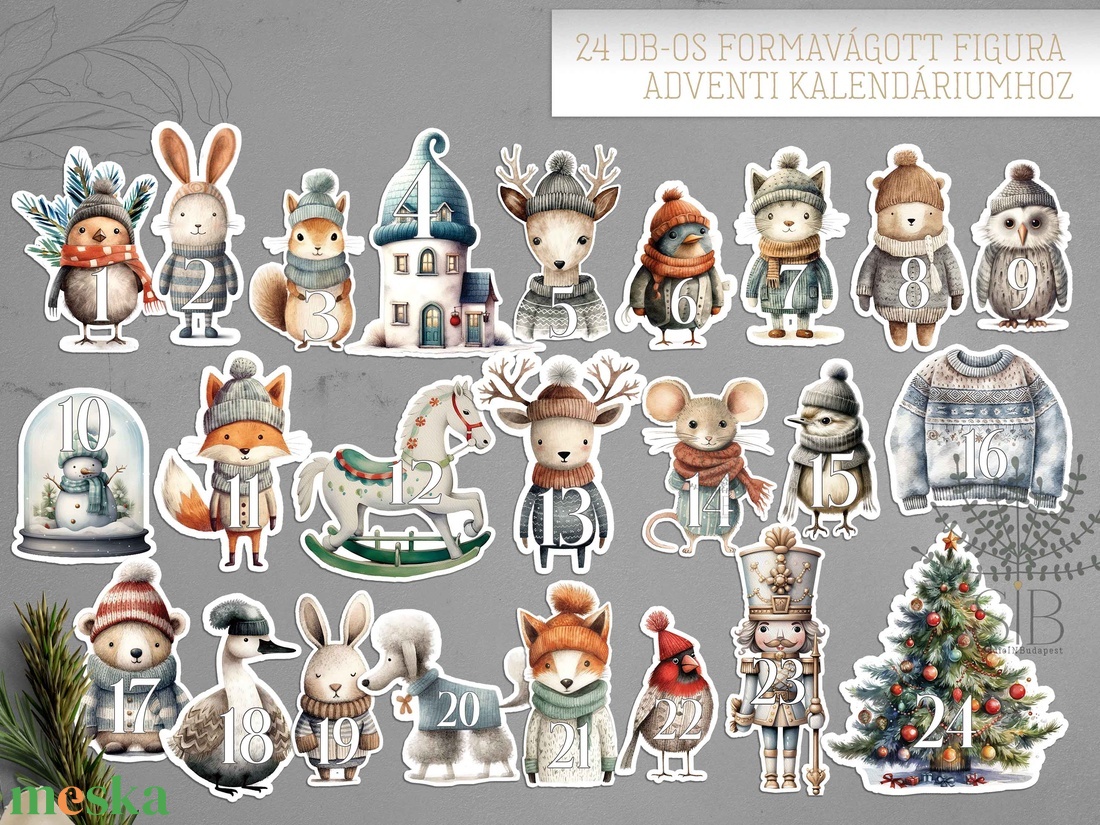 Adventi kalendárium figurák, 24 db formavágott figura - karácsony - adventi díszek - adventi naptár - Meska.hu