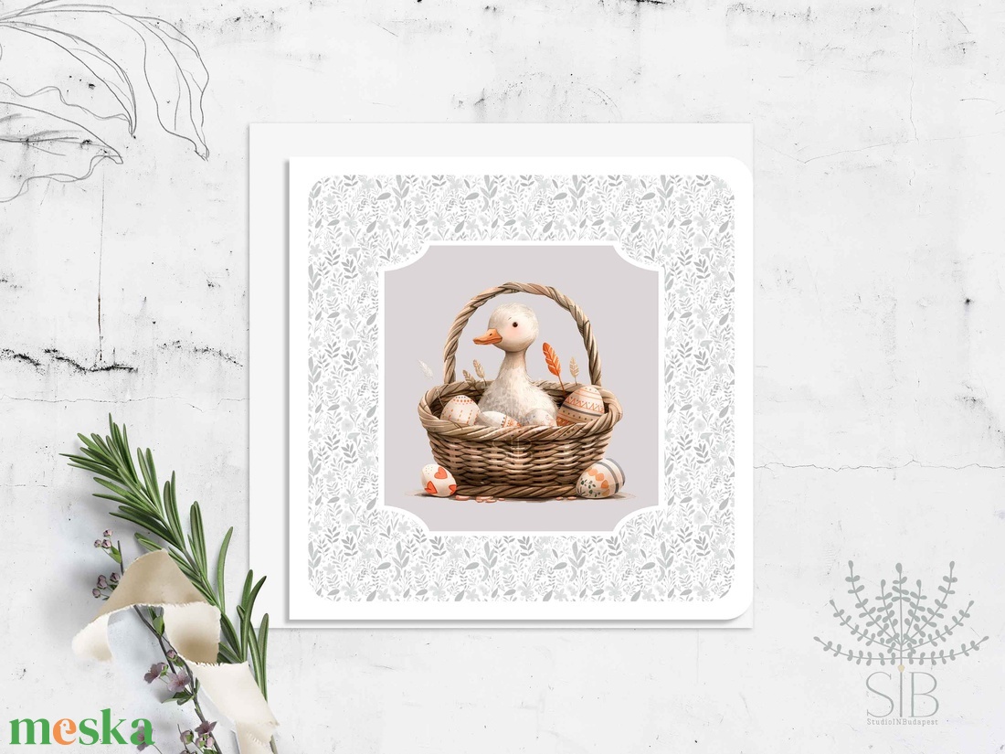 Húsvéti képeslap, egy kosár hímestojás  - otthon & életmód - papír, írószer - ajándékozás kellékei - képeslap, üdvözlőlap - Meska.hu